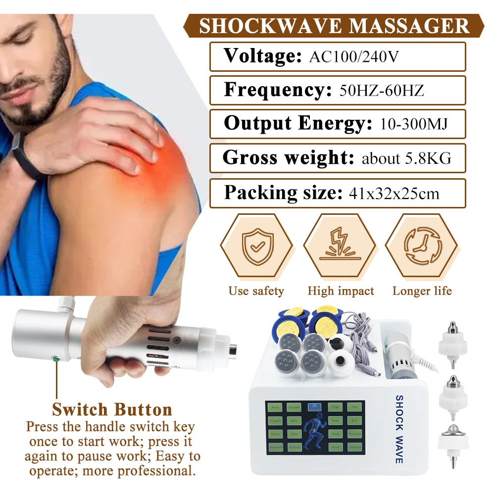 300MJ Shockwave Therapy Machine EMS For ED Treatment Relieve Neck Pain Body Relaxation Physiotherapy Shock Wave Massager Newest
