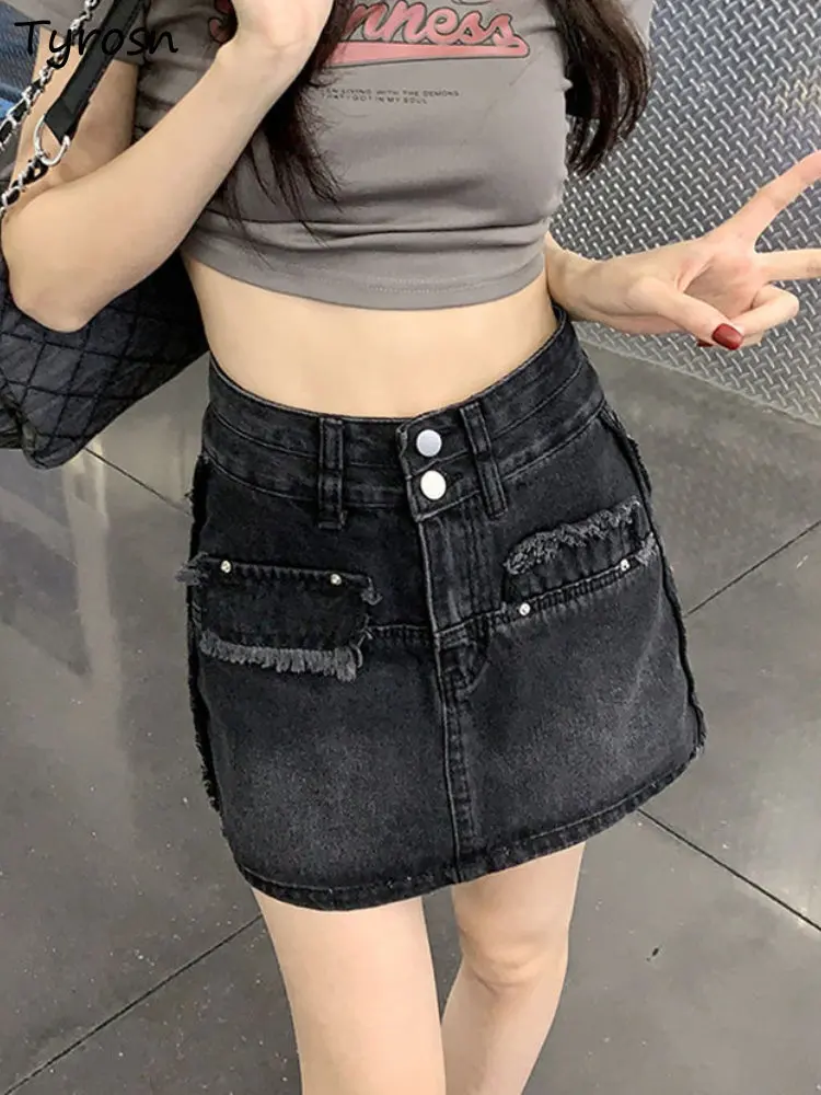 

Mini Skirts Women A-line Fashion Empire Denim Summer Elegant Simple All-match Leisure Korean Style Design Patchwork Tender Cozy