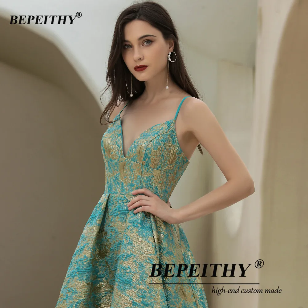 BEPEITHY Customized Jacquard A-Line Prom Dress 2023 Party Dresses Luxury Sexy V-Neck Evening Dress Lace-Up Back Without Panel