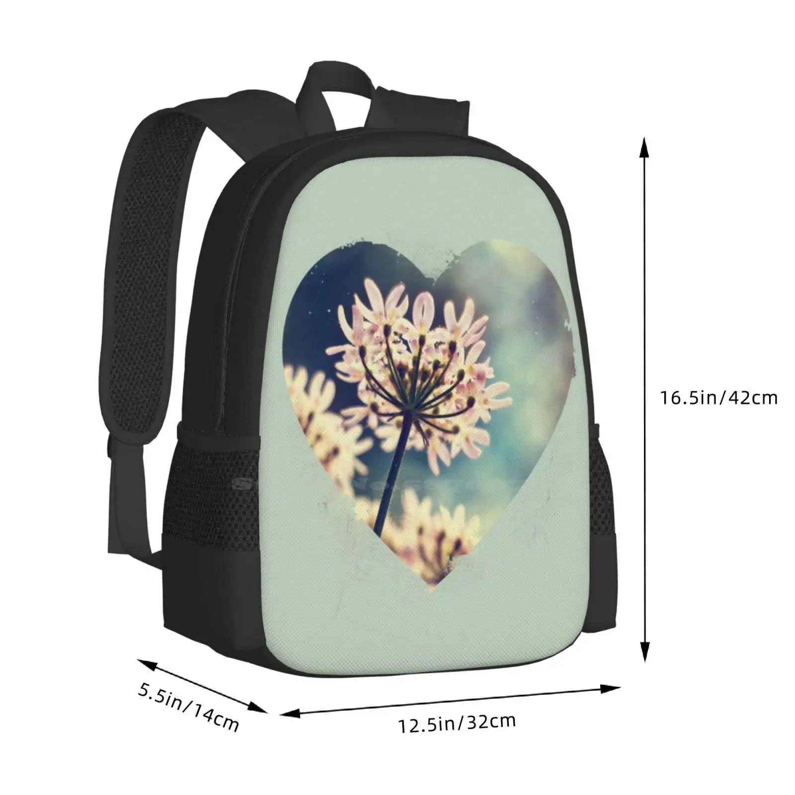 Queen Annes Lace Flowers 3D Print Design Backpack Student Bag Queen Annes Lace Flowers Floral Pastel Pink Vintage Dof Depth Of