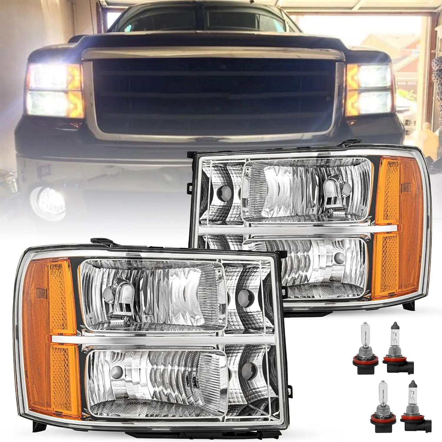 

Подходит для 07-13 GMC Sierra 1500/07-14 GMC Sierra 2500HD 3500HD Замена фар в сборе OE заводской стиль Пара левый + правый с бу