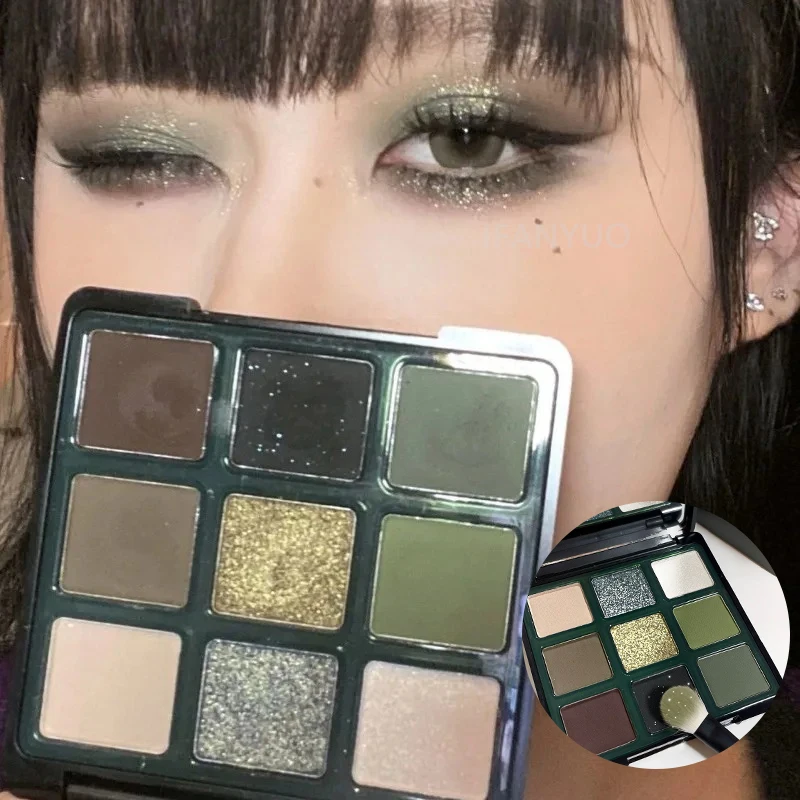9 色オリーブグリーンアイシャドウパレットパンクスモーキースタイル真珠光沢のあるシマーマットアイシャドウパウダーメイクアップパレットアイ化粧品