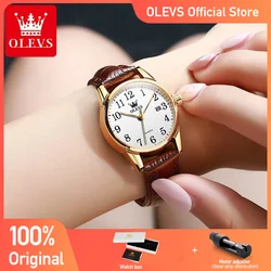 OLEVS Top Brand Quartz Watch For Women 50M Waterproof GMT  Watches Women's Sports Leather Strap Men Wristwtach Ultrathin