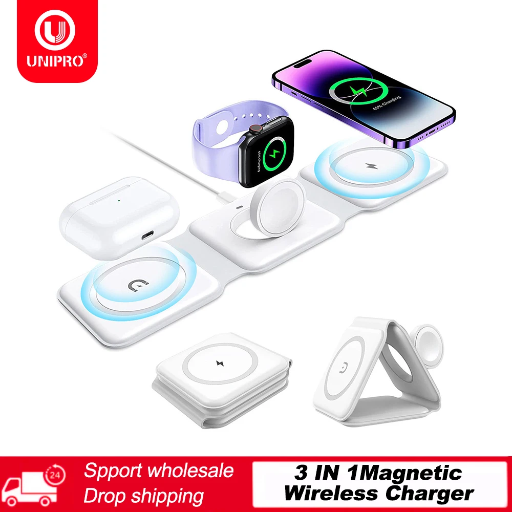 3 in 1 Magnetic Portable Wireless Charger Pad For Samsung S23 S22 S21Ultra Plus S20FE Watch AirPods Fast Charging Dock Station