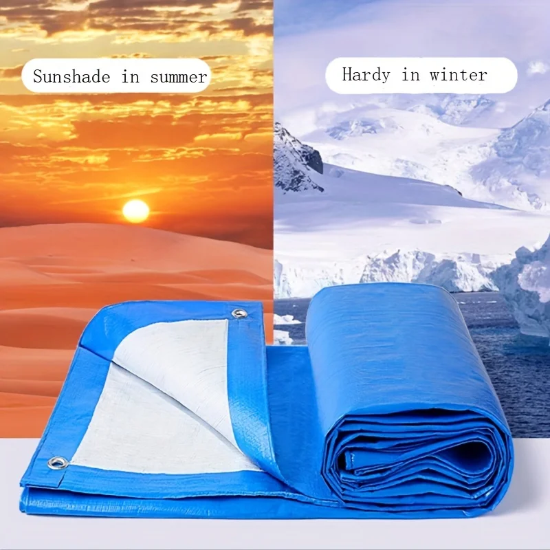 Blue and Orange Double-Sided 8 Mil Heavy Duty Waterproof Tarp The Blue Side Resists Rain and Frost, While the Orange Side Offers Uv Resistance. Made from Thickened Pe Material, Reinforced Grommets, Available in Multiple Sizes!