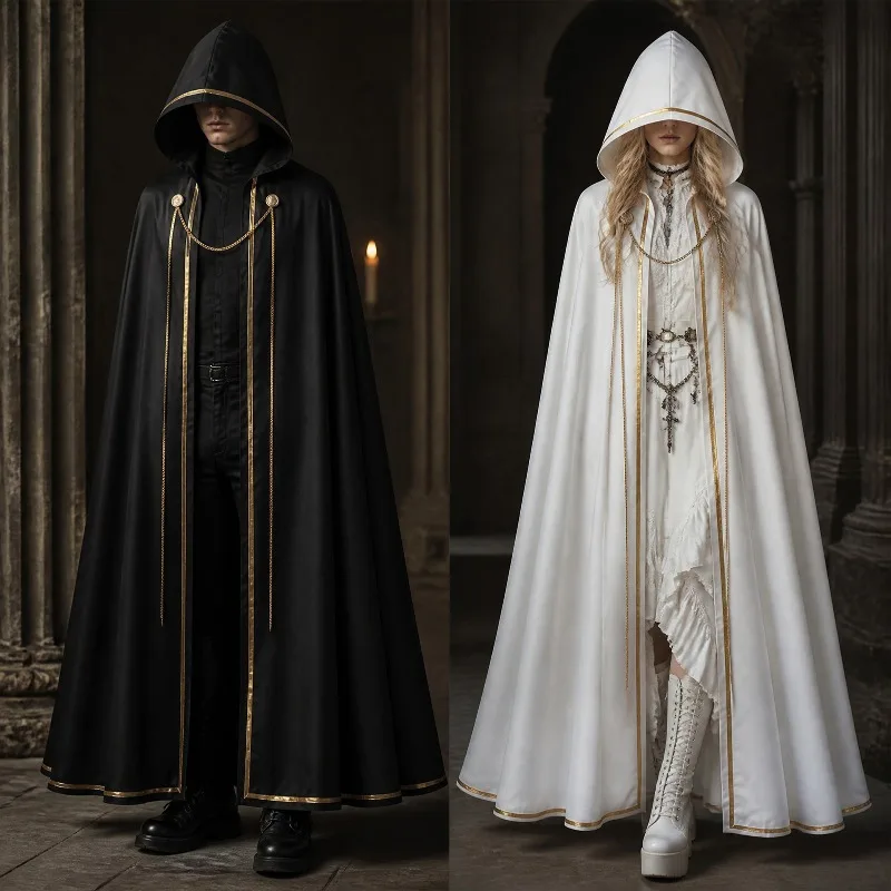 Medieval Cloak Long Robe Gothic Costume Witch Cosplay Renaissance Clothes Role Play Outfit for Women Men Halloween Party