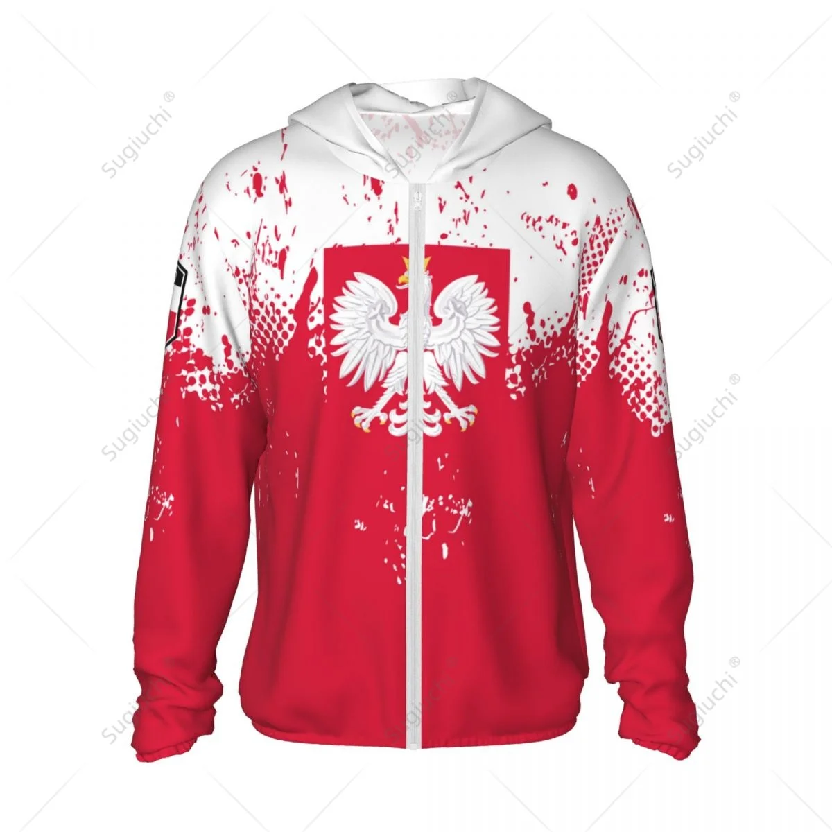 Poland Flag Sun Protection Hoodie Sunscreen Clothes Fishing Cycling Running Quick Dry Long Sleeve With Zipper Polyester