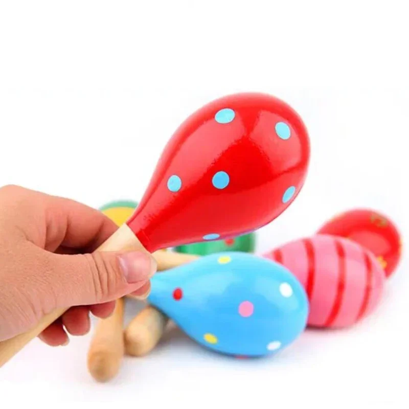 Children's colorful wooden maracas, musical instruments, rattles, birthday party favors, christening gifts, 3-piece set