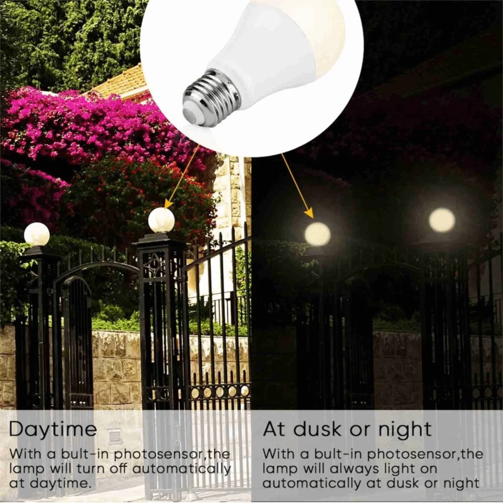 2 Pack 9W Motion Sensor Light Bulbs E26 Base 500LM LED Light Bulbs Warm White 3000K Auto On Off Dusk to Dawn Light Bulbs Porch