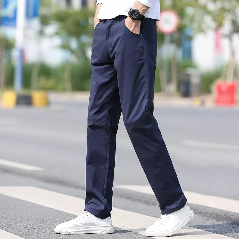 Spring Summer Men\'s 2023 Oversized Solid Pure Cotton Casual Straight Tube Loose Wide Leg Long Fashion New in Pants