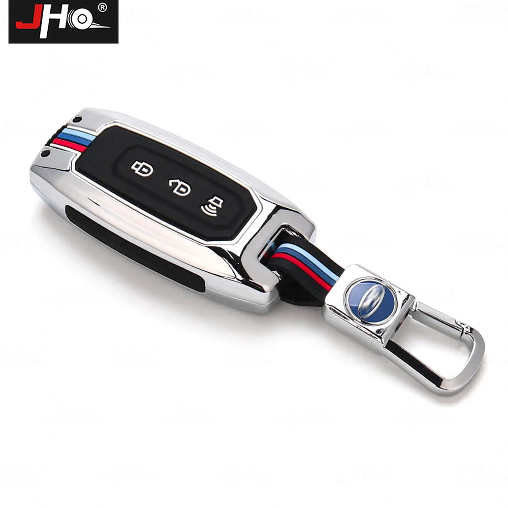 JHO Alloy Car Key Case Cover Silver Protective Trim Hardcore Style Fit for Ford Ranger 2019-2024 Decorate Accessories