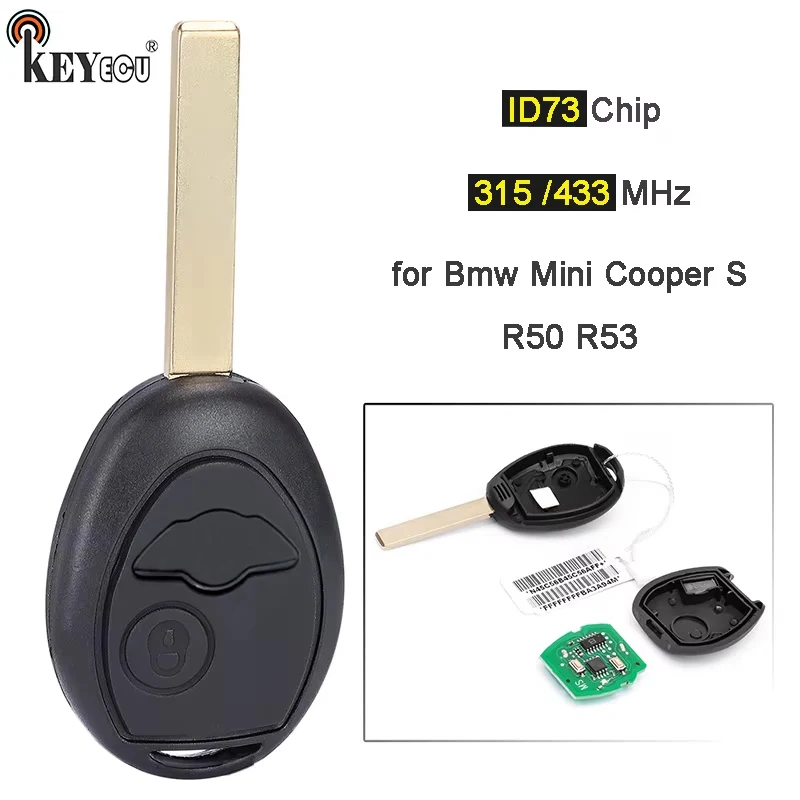 

KEYECU 315 / 434MHz PCF7935 /7931AS ID73 Chip 1 Button Remote Car Key Fob for Bmw Mini Cooper S R50 R53 2002-2005 With Code