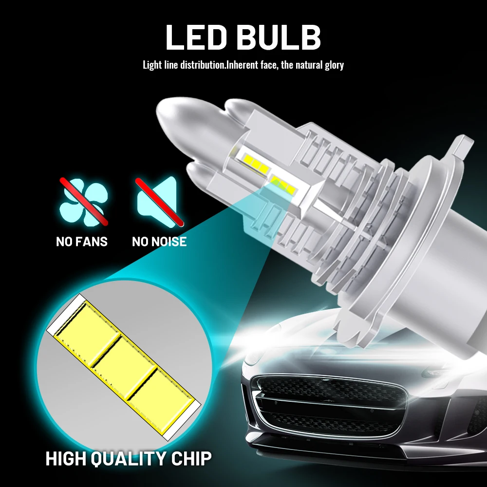 H4 H7 H11 9005 Fanless LED Car Headlight Bulb No Fan Silent LED Head Lamp IP68 6000K White Light For Car Headlamp off-road use