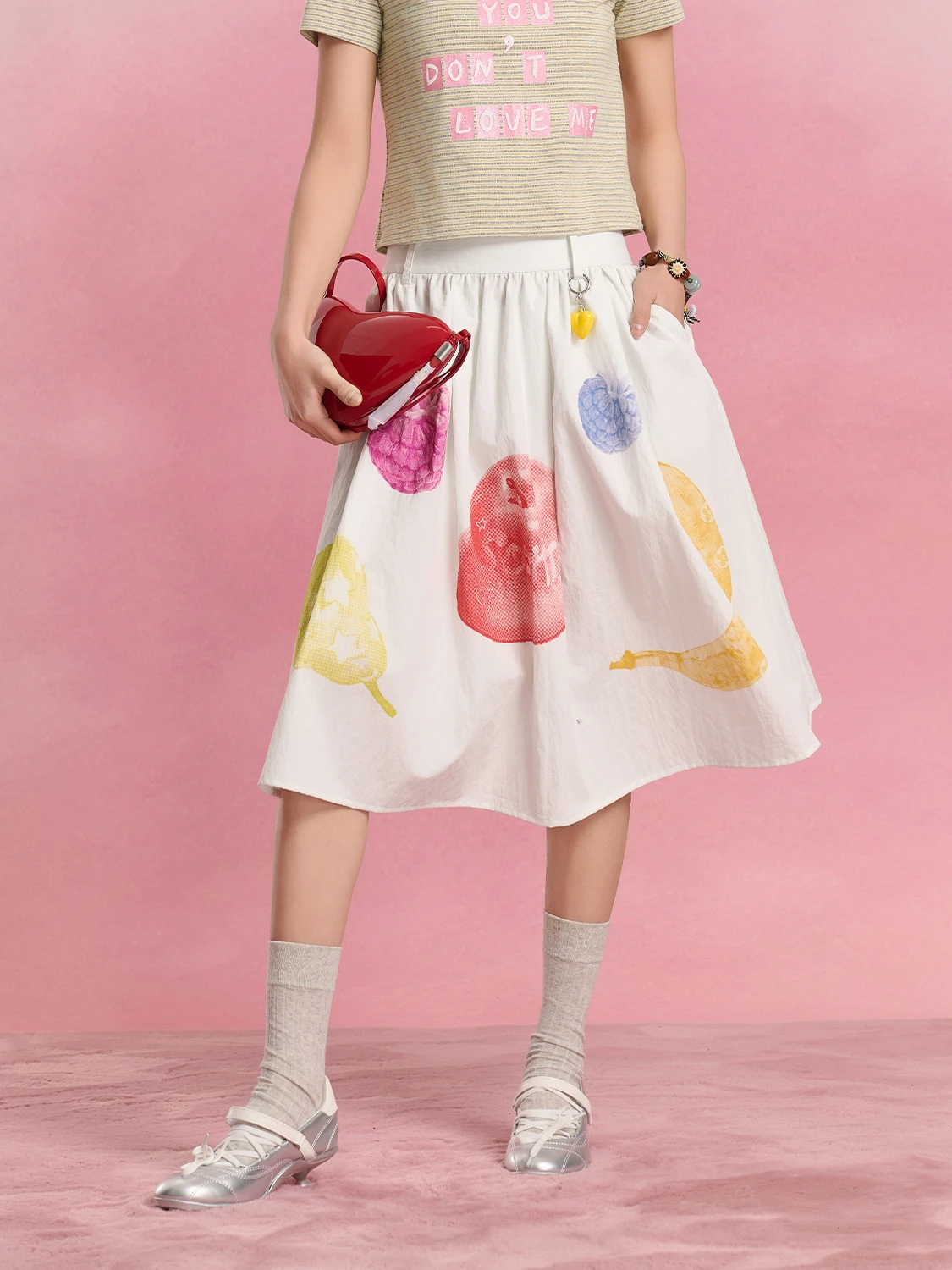 

SOFITTE Summer New Sle Commute f-length A-line Skirt with Fruit Print Oversized Umbrella Skirt in Casual Nylon...