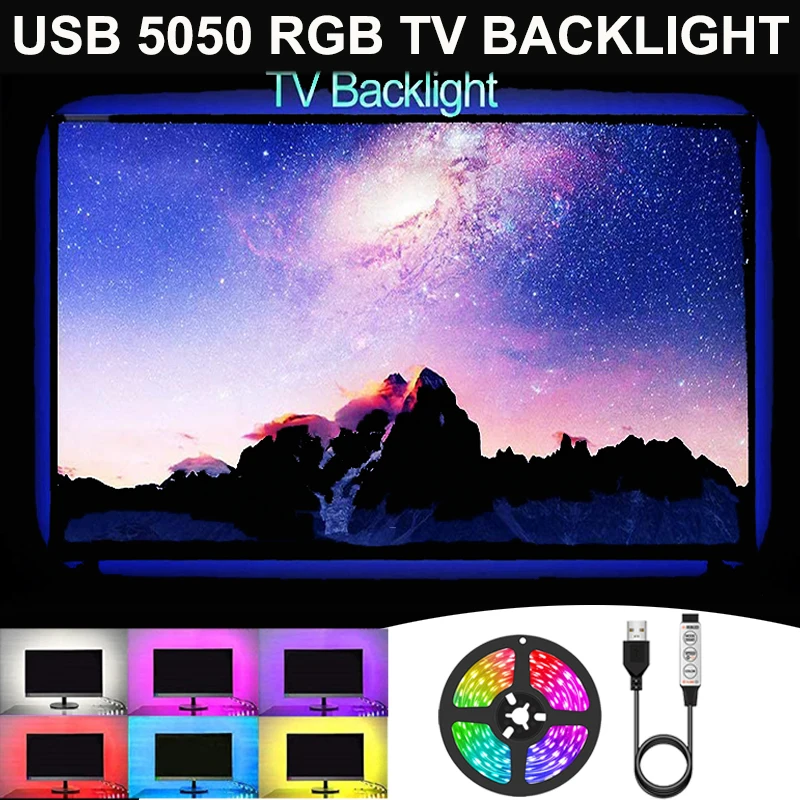 Led Strip Lights For TV Backlight Dimmable Rgb LED Tape Lights Smart 3Key USB 5V RGB Led Lights 5050 Wall Room Decoration