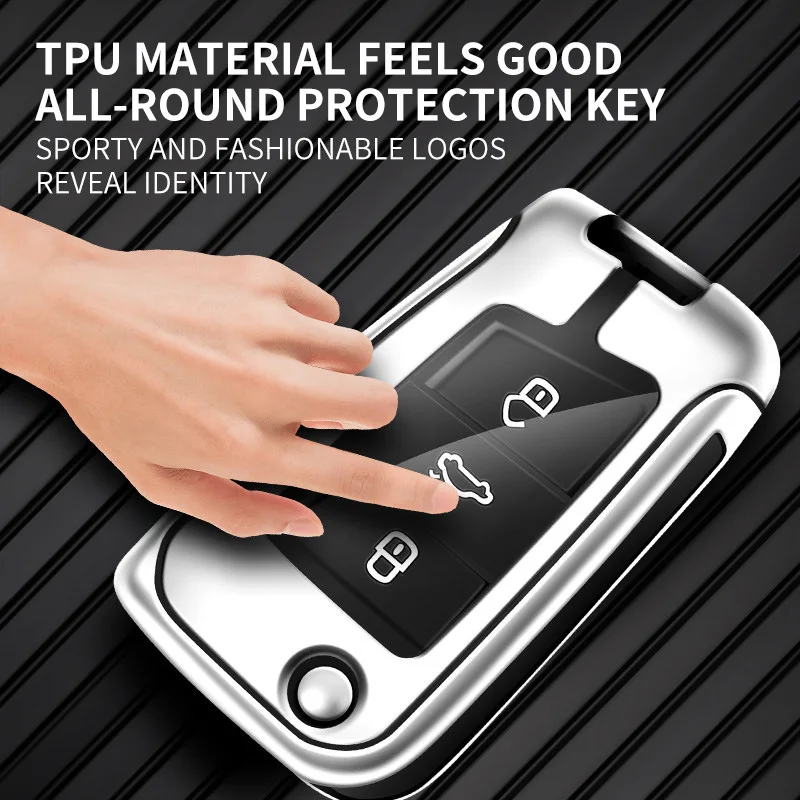 Fashion Alloy Car Flip Key Case Cover Shell Fob For VW Volkswagen Golf 7 MK7 Tiguan MK2 T-roc T-cross Auto Keychain Accessories