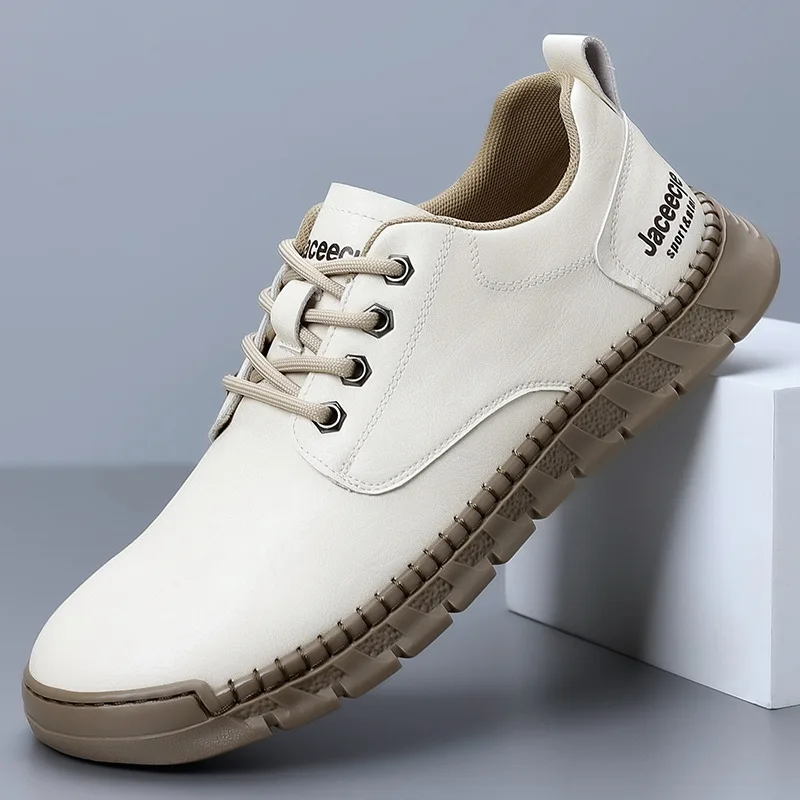 

2025 Autumn New Men's Handmade Men's Shoes Casual High Quality Leather Shoes Round Fashion White Casual Shoes Zapatos Mujer