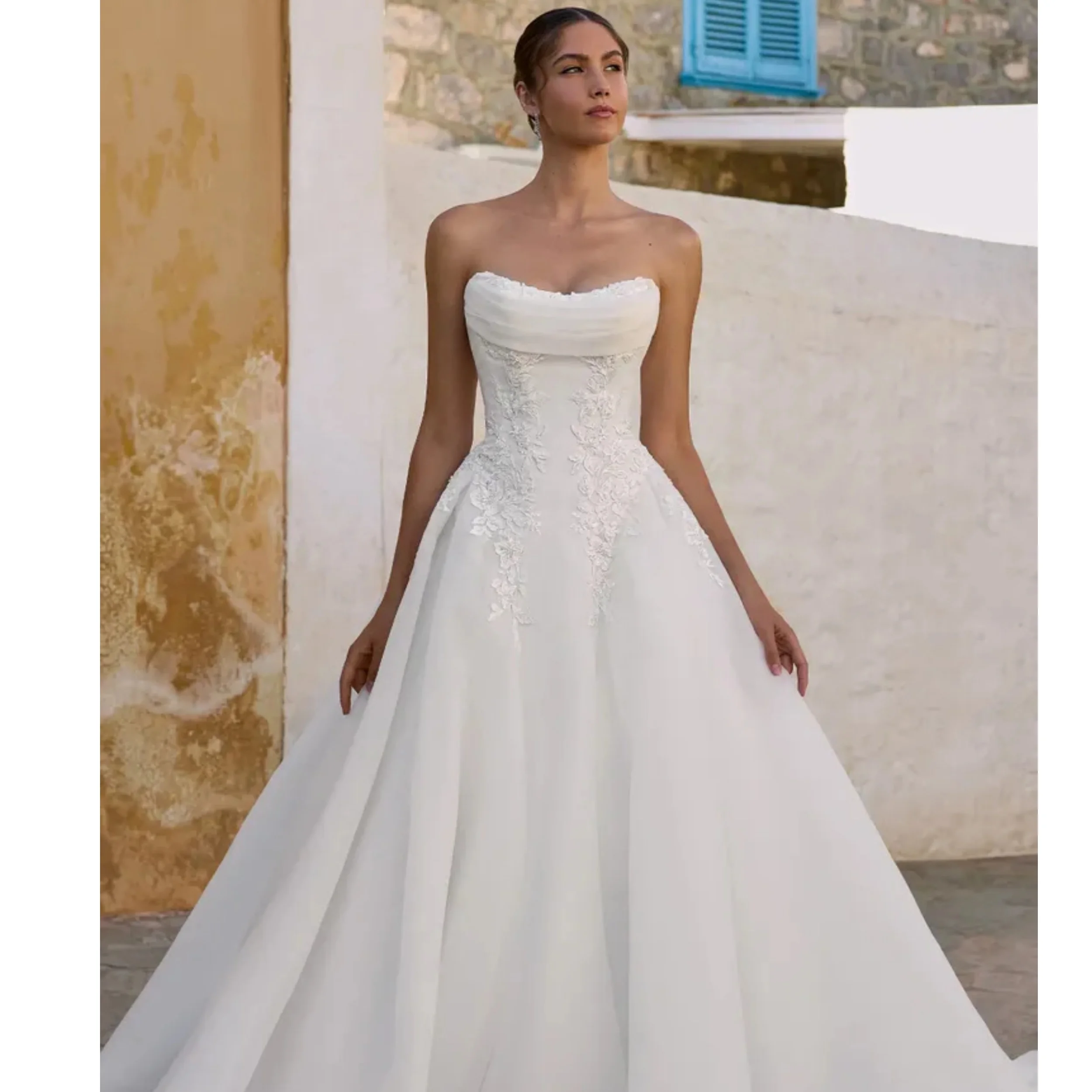 

Simple Wedding Dress for Women A Line Sweetheart Lace Bridal Gowns Sleeveless Appliqued Vestido De Novia Customized