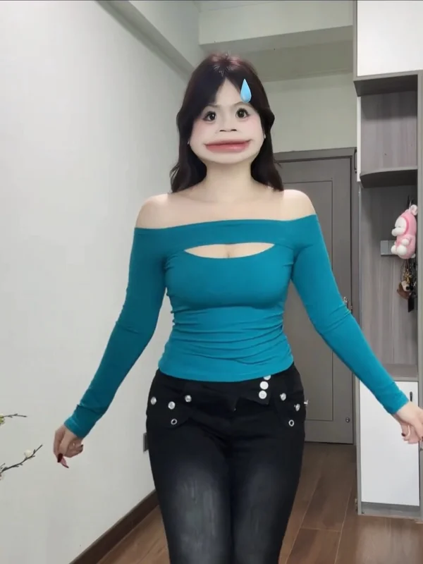 

plus Size Women's Pure Desire One-oulder Long Sve T-irt Hollow out Base Layer Top Sexy Spicy Autumn Winter New Sle