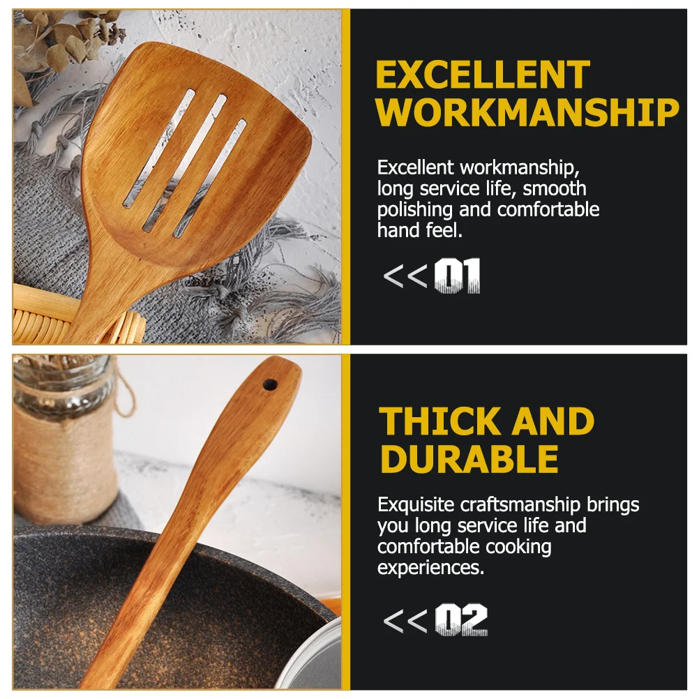 Wooden Turner Nonstick Wooden Spatula Slotted Home Kitchen Cooking Utensil Long Service Life Easy Clean Exquisite Craftsmanship