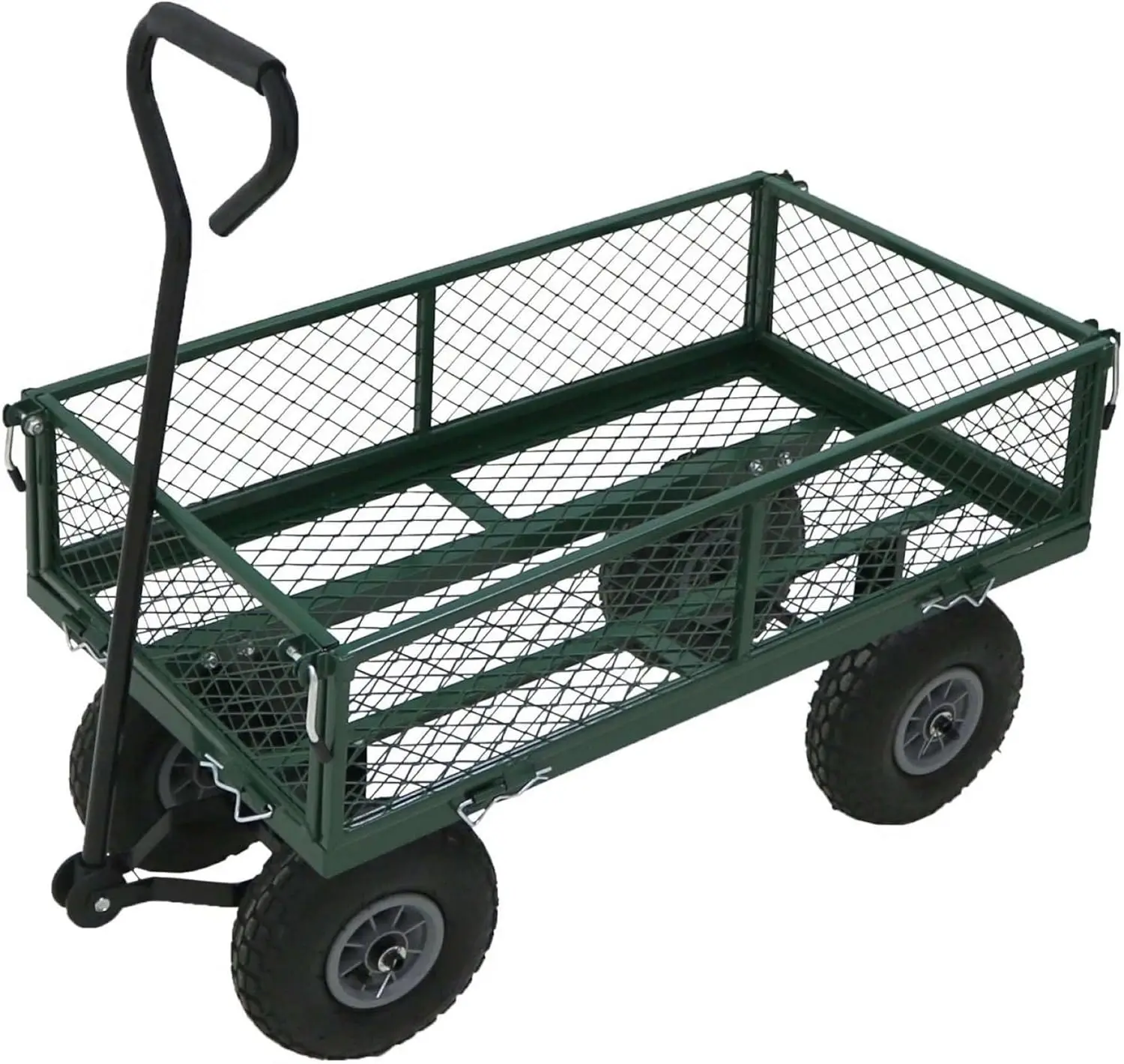 Heavy Duty Metal Gardening Trolley - Green Trailer Cart