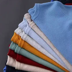 Merino Thick Wool Shirt Mens Knitted O-neck Breathable Cashmer Long Sleeve Tee Solid Color Tops Big Size Superfine knitwear