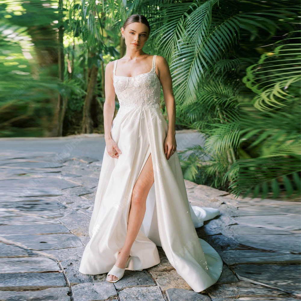 Vestidos De novia elegantes De línea a con cuello en V, Vestidos De novia De Princesa con estampado De flores De encaje dulce, Mangas De encaje personalizadas