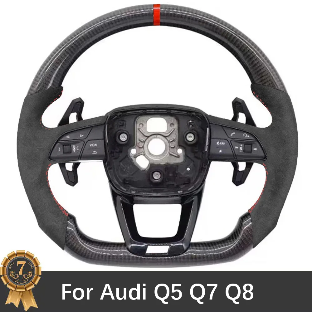 For Audi Q5 Q7 Q8 Alcantara Carbon Fiber Red Stitching S/RS Logo Steering Wheel Assembly Accessories