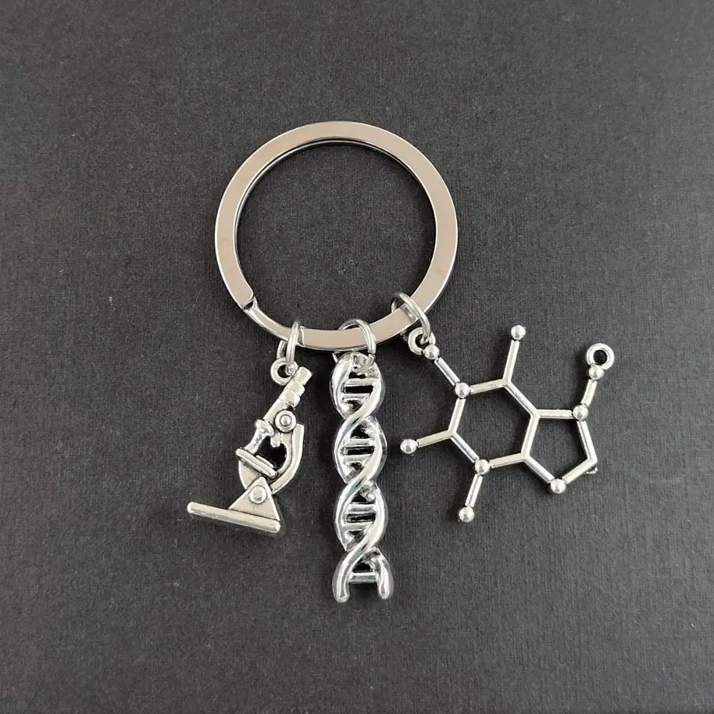 3PCS Zinc Alloy Molecule Key Chain Polished Finish Microscope Detail Biology Key Chain DNA Helix Shape Compact Size
