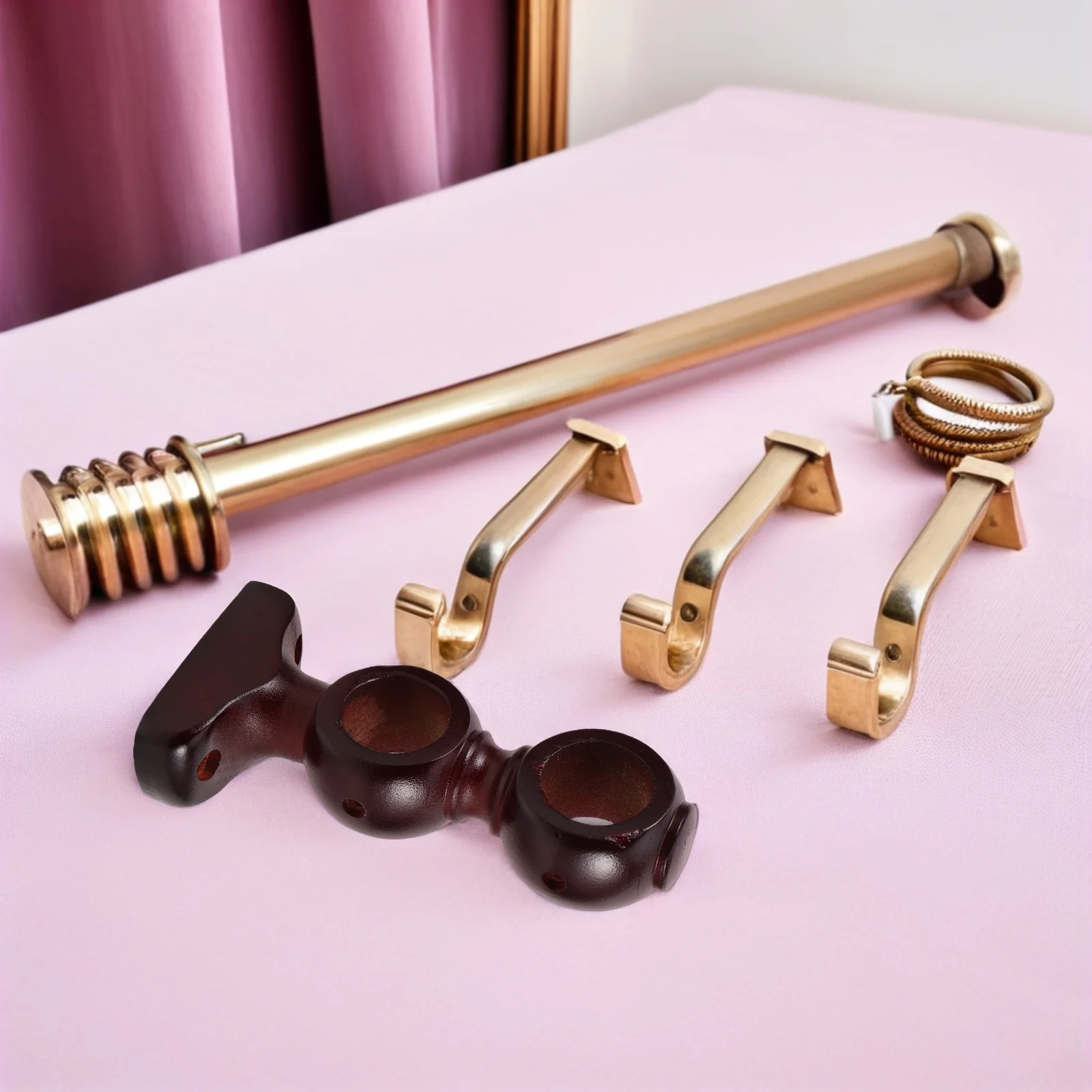 

2Pcs Wood Curtain Rod Holders Double Brackets Heavy Duty Wall Mounted Drapery Rod Supports Bedroom Living Room