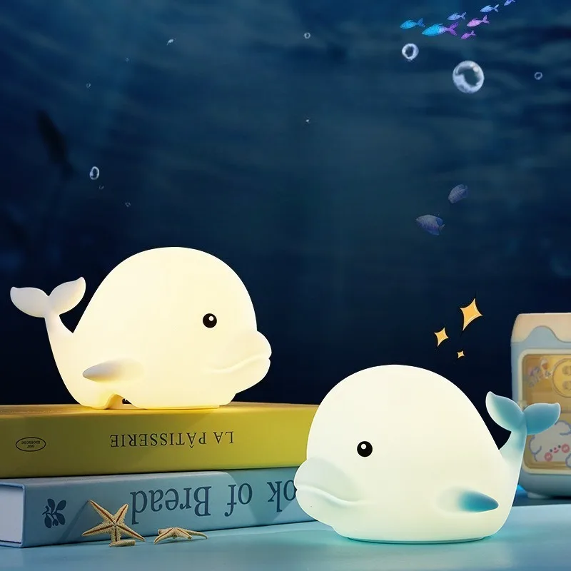 Dolphin Silicone Night Light Usb Charging Dimmable Color-changing Cartoon Marine Animal  Silicone Touch Remote Switch Lamp