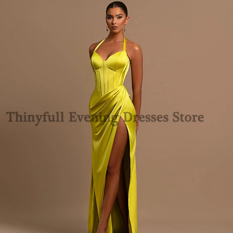 Thinyfull Sexy Prom Evening Dresses Halter Neck Party Prom Dress High Split Floor Length Mermaid Cocktail Prom Gowns Customized