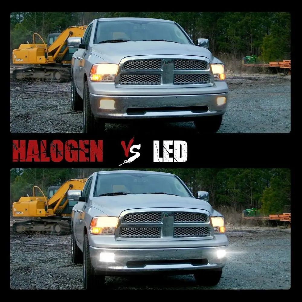 زوج من مصابيح الضباب LED مع أضواء النهار الجري لدودج رام 2009-2014، عوارض البقعة والفيضانات، استبدال DRL من النوع L