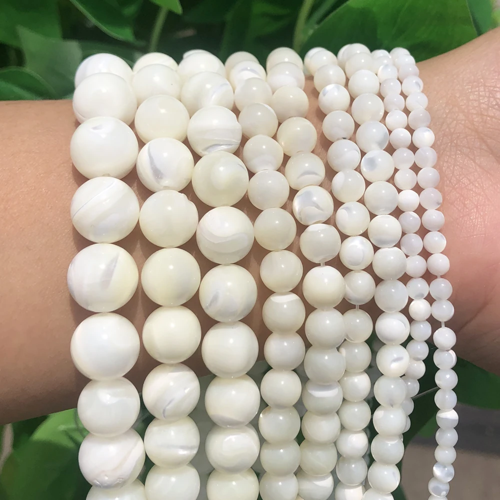 AA+ White Mother Of Pearl Mop Beads Natural Round Loose Beads For Jewelry Making DIY Bracelet Necklace 15\'\' Pick 4/6/8/10/12mm