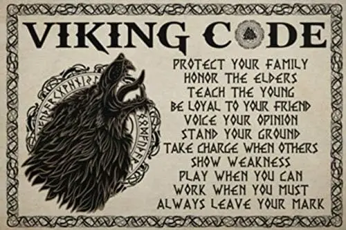 Wolf Viking Code Protect Your Family The Elders Teach Young Metal Sign Retro Vintage Tin Poster Wall Art De