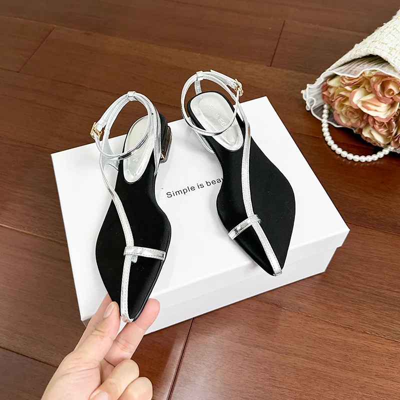 Low Sandals Woman Leather Low-heeled Rome Fabric Rubber Hoof Heels Slides Low Sandals Woman Leather Low-heeled Rome Hoof Heels S