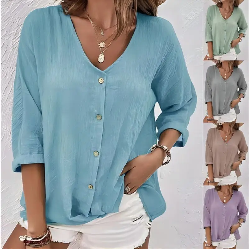 Women's Solid Color Collar Button Up Cardigan Long Sleeved Top for Autumn 2025