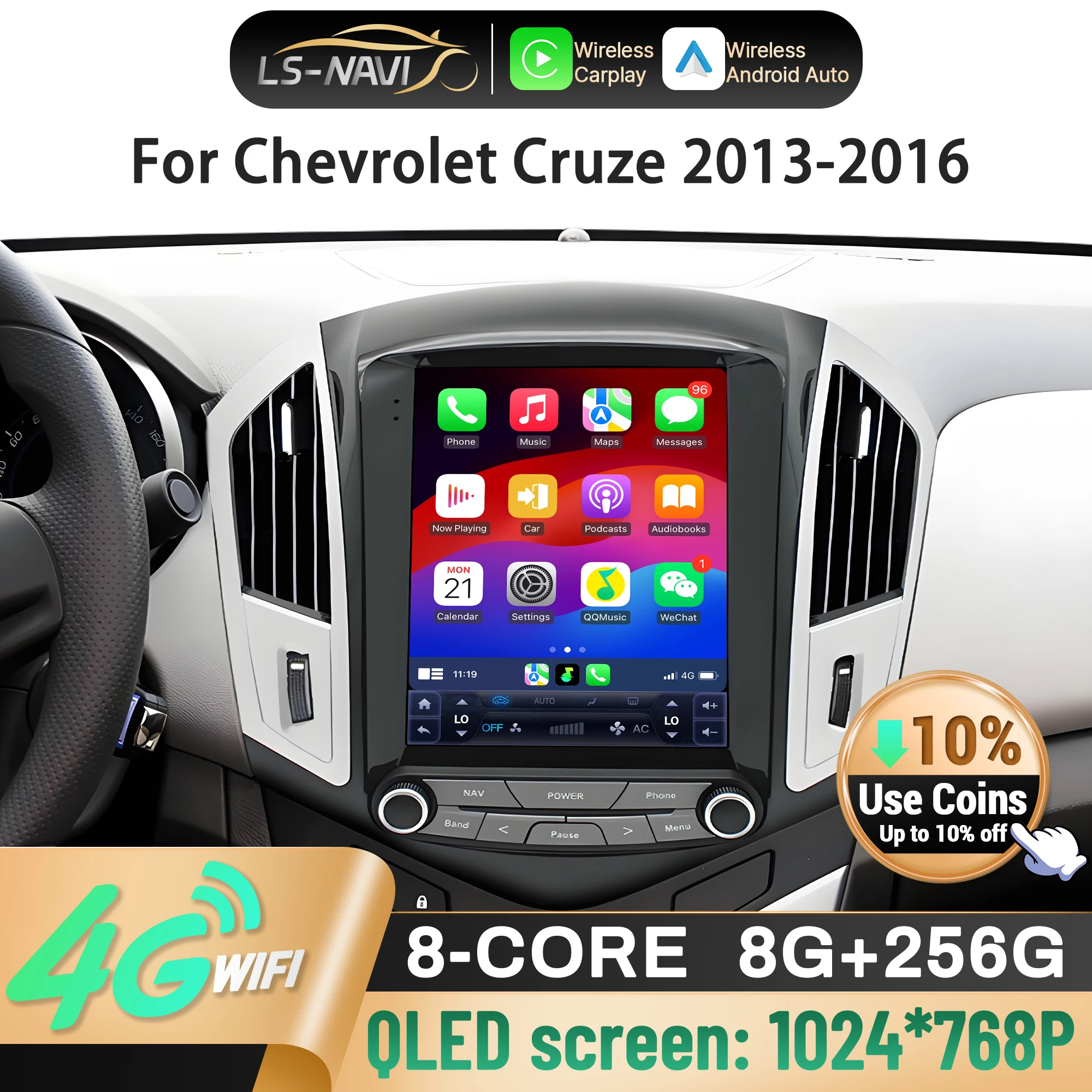 

9.7"Car Radio Android 14 For Chevrolet Cruze 2013-2016 Wireless Bluetooth Carplay Multimedia Navigation Head Unit Touch Screen