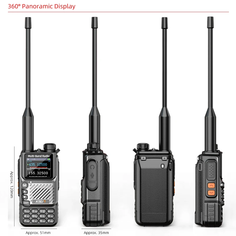 Walkie Talkie de 5W, Banda Completa 144/220/350/400/520MHz, Radio FM de Banda Aérea, Carga Rápida Tipo-C, Linterna, Dobl