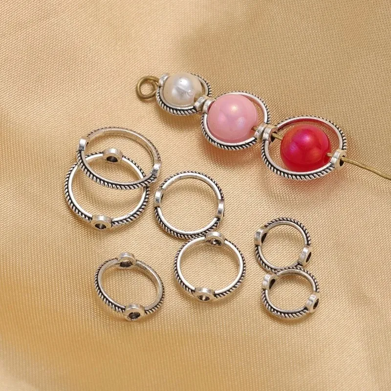 DIY Jewelry Making Bead Ring Antique Silver Color Double Hole Spacer Beads Caps Pearl Necklace Components Accessories Crafts