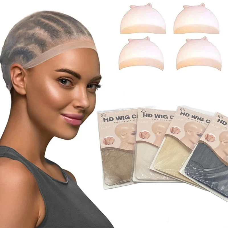 2Pcs Synthetic Women HD Wig Cap Invisible Ultra-thin Stretchy Stocking Caps for Lace Front Wigs Sheer Thin Nylon Hair Net