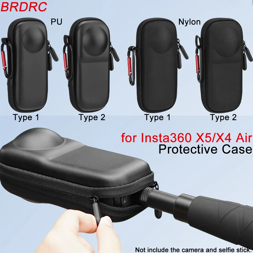 

BRDRC PU/Nylon Storage Bag for Insta360 X5/X4 Air Protective Case Zipper Organizer Panoramic Camera Bag Accessories
