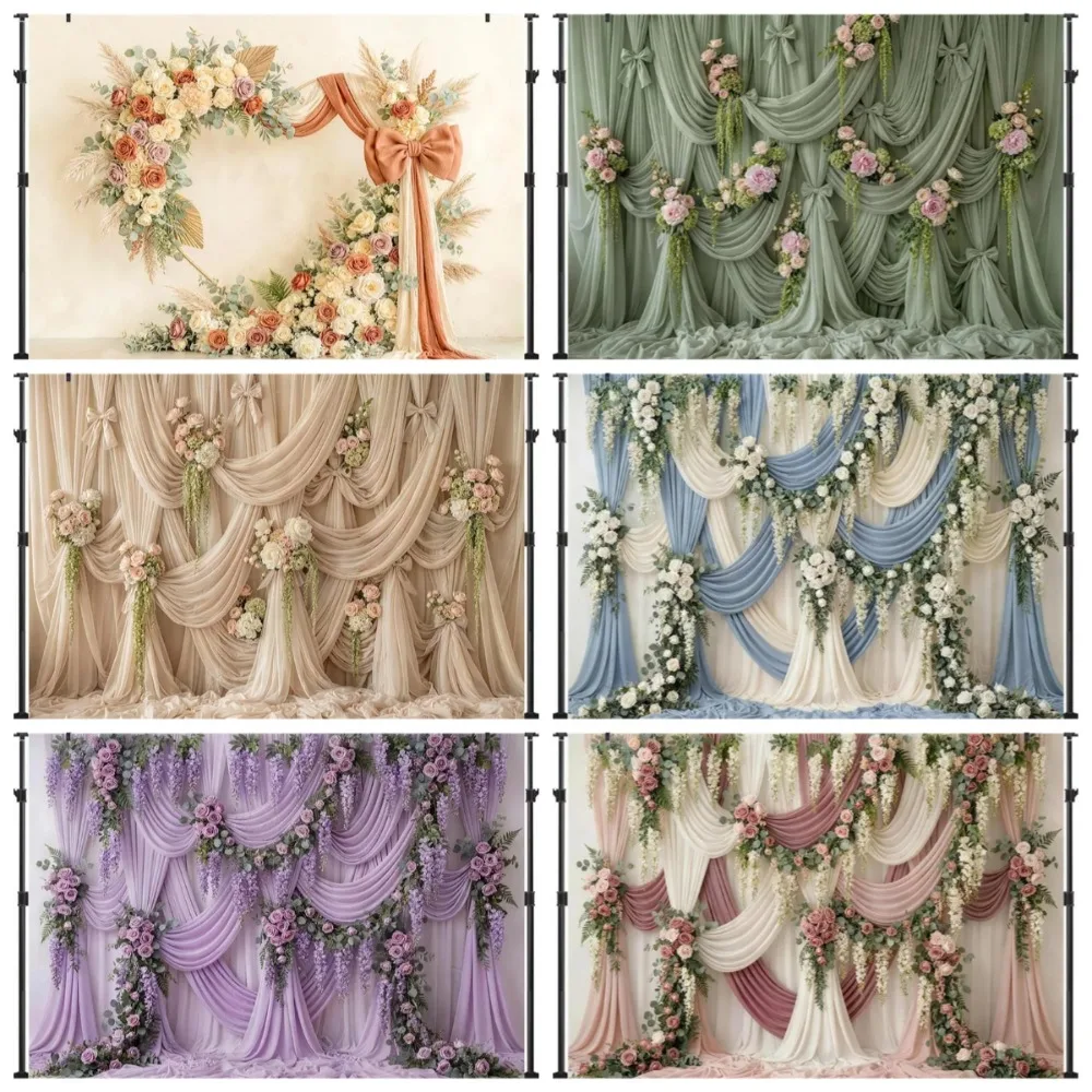 Exquisite and Elegant Floral Curtain Themed Banner Decoration Background, Birthday Party, Home Decoration Photography Background