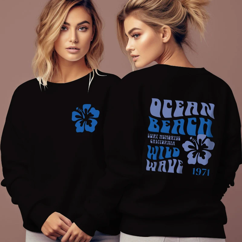 

Trendy Woman Clothing Ocean Beach Wild Wave Floral Design Women Sweatshirt Flowers Graphic Surf Lover Gift Sweatshirts Hoodies