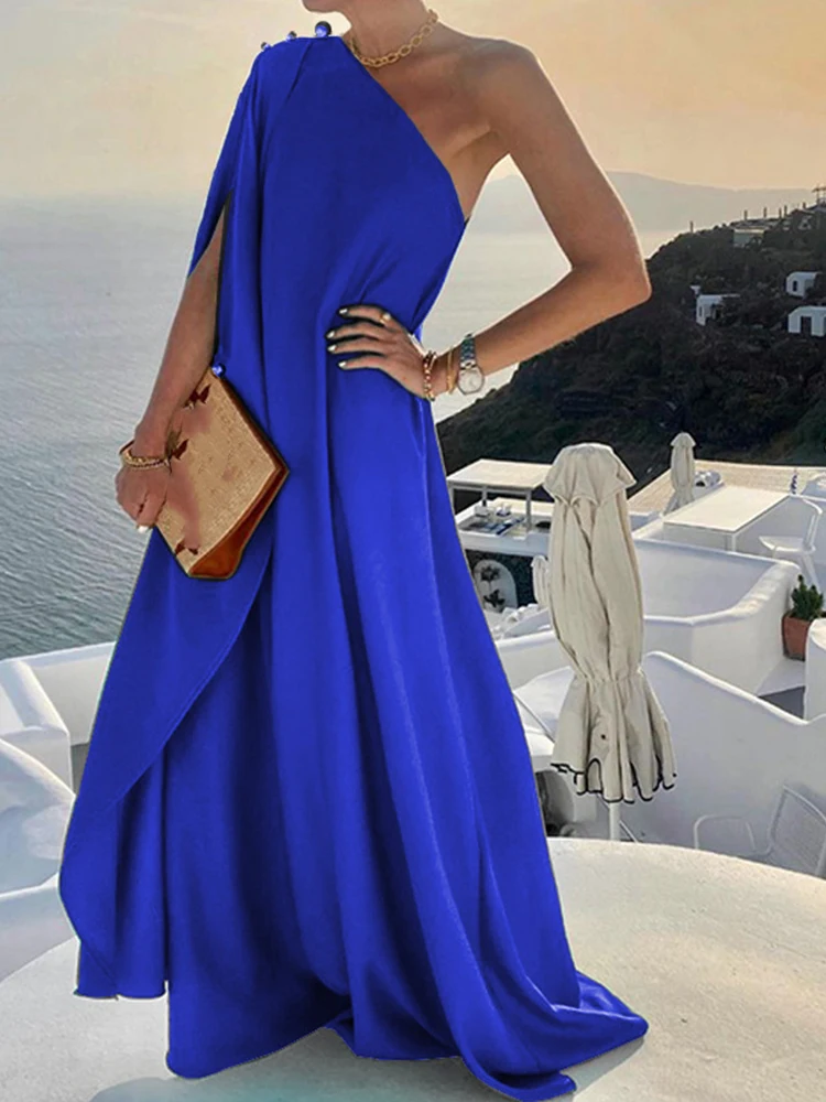 Elegant Sleeveless Loose Irregular Chic Dress Women Slanted Shoulder Dress New 2022 Solid Loose Off Shoulder Sundress Cover UP