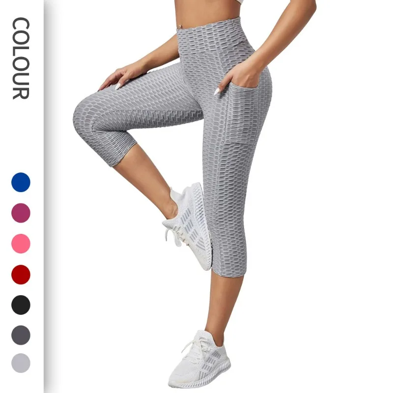New Jacquard Bubble Yoga Pants Women's High Waist Hip-Lifting Sports Fitness Pants Slim-Fit Capri Pants Yoga Leggings