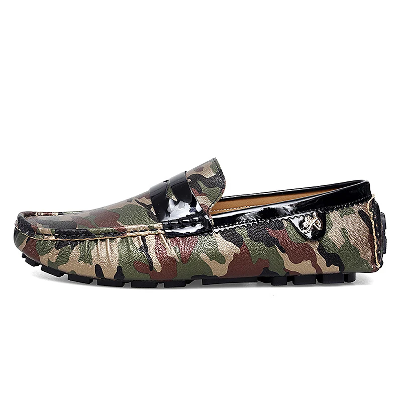 Camouflage Penny Loafers Men Big Size 35-48 Luxury Gold Silver Moccasins Men Slip on Flats Lazy Shoes Men Leather Casual Shoes