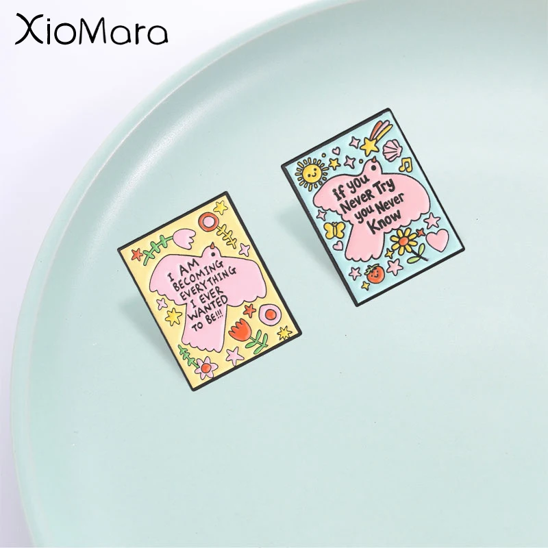 Cute Inspirational Dove Badge, Colorful Flower and Star Graffiti Quote Enamel Pin, Fashion Accessory,Gift for positivity Friends