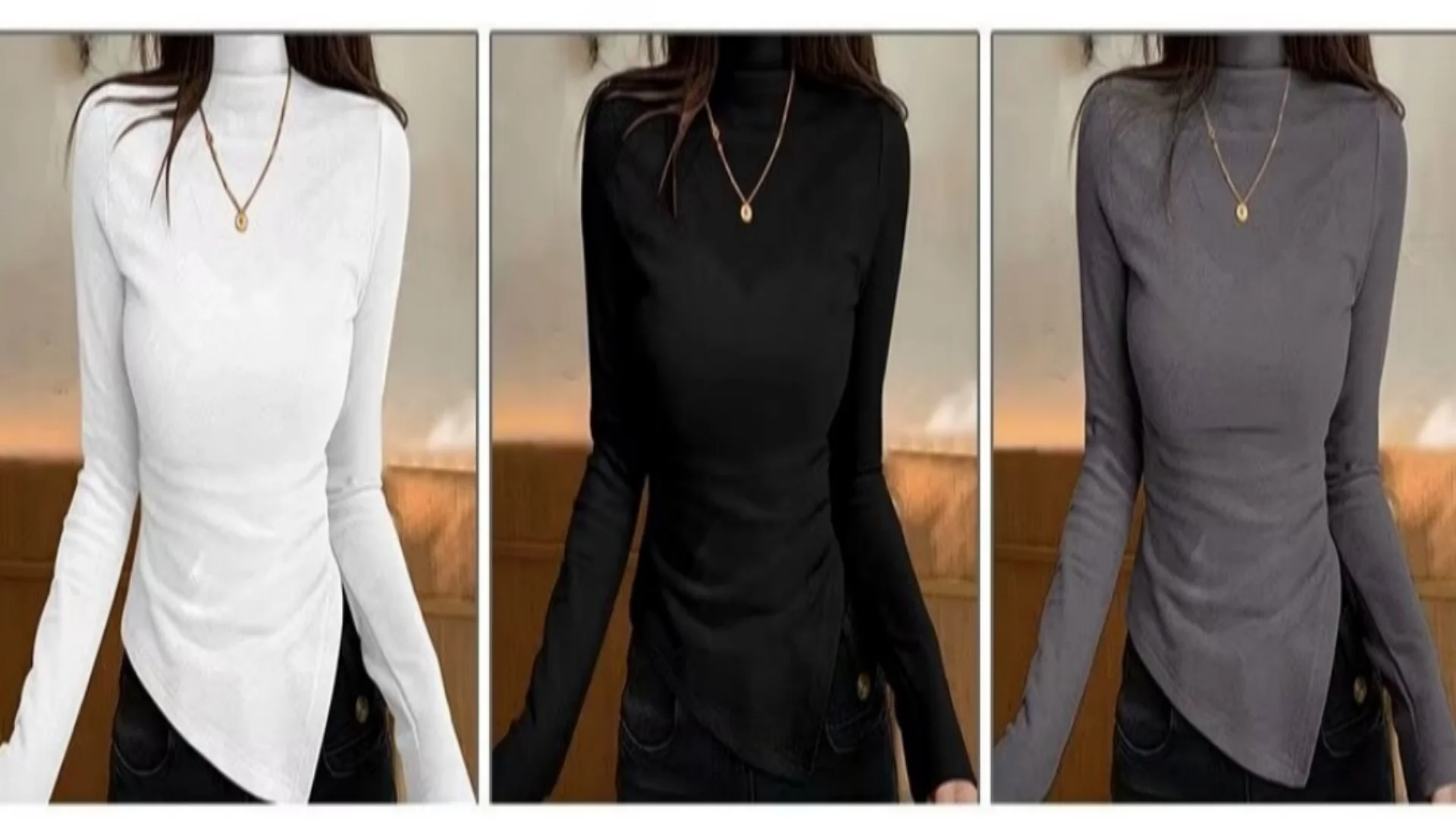 German flannel semi high neck undershirt women's autumn/winter 2026 new front shoulder spicy girl gray slim fit top
