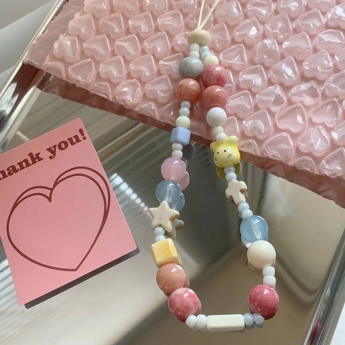 Ceramic Beaded Cat CCD Camera Lanyard Mobile Phone Case Pendant Korean Ins Cream Yellow Pink Y2K Retro Star Starp Lanyards